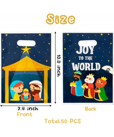 50Pcs JOY TO THE WORLD Party Favor Bags with Die Cut Handles Nativity Scene Christmas Presents Plastic Bag Xmas Religious Par...