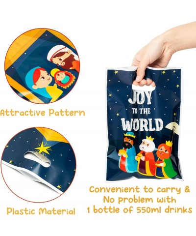 50Pcs JOY TO THE WORLD Party Favor Bags with Die Cut Handles Nativity Scene Christmas Presents Plastic Bag Xmas Religious Par...