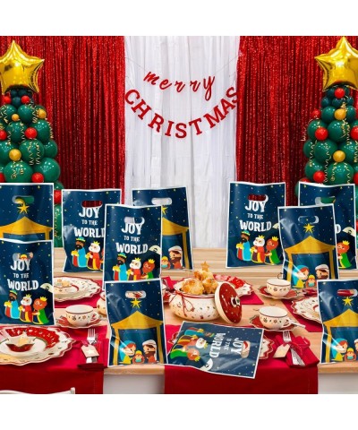 50Pcs JOY TO THE WORLD Party Favor Bags with Die Cut Handles Nativity Scene Christmas Presents Plastic Bag Xmas Religious Par...