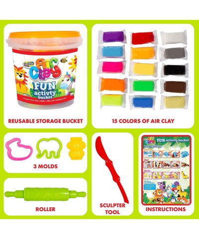 Air Clay Fun Activity Bucket - 15 Vibrant Colors and 5 Modeling Tools - Air Dry Clay for Kids - Soft Molding Clay for Kids - ...