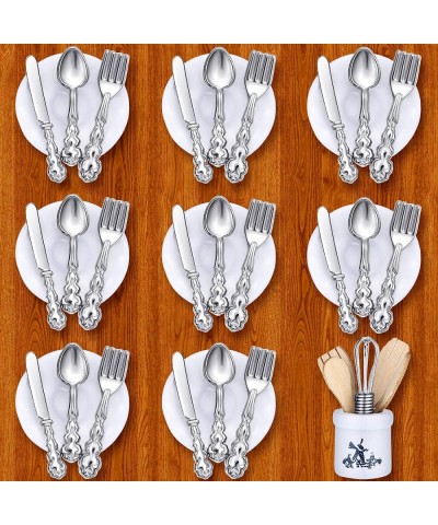 38 Pieces 1:12/ 1:6 Scale Miniatures Dollhouse Kitchen Accessories Include 32 Mini Doll Plates Knife Fork Spoon 6 Mini Egg Be...