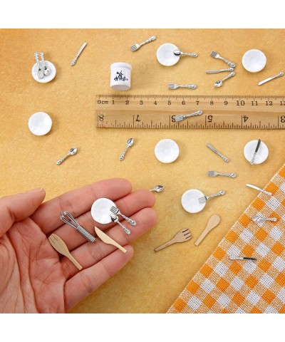 38 Pieces 1:12/ 1:6 Scale Miniatures Dollhouse Kitchen Accessories Include 32 Mini Doll Plates Knife Fork Spoon 6 Mini Egg Be...