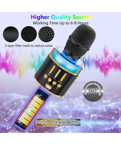 Karaoke Microphone for Kids & Adult Handheld Wireless Bluetooth Karaoke Mic Speaker Music Player Recorder with LED Lights for...