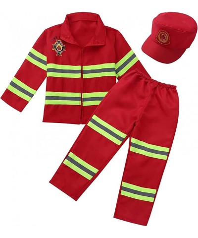 Kids Boys Girls Firefighter Costume Set Fireman Dress-up Fire Pretend Chief Outfits Tops Jacket with Pants Hat Suits $37.64 K...