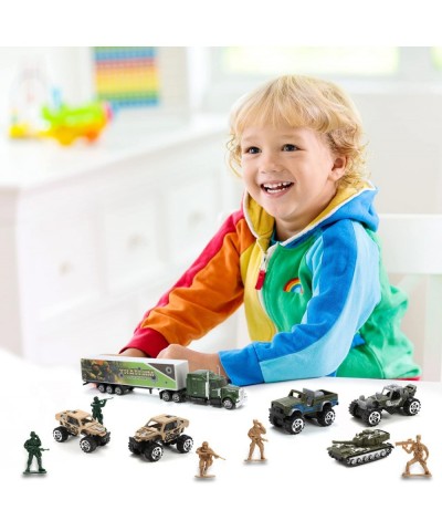 19 Pcs Army Toys DIE-CAST Mini Military Truck in Carrier Truck with 12 Army Men Toys Army Party Decorations Birthday Gift for...