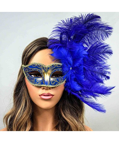 Blue Masquerade Mask for Women Halloween Costume Party Masks Feathers Venetian Mardi Gras Burlesque Mask $33.80 Kids' Dress-U...