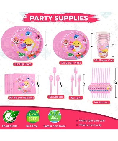 245 PCS Baby Shark Birthday Decorations for Girl Pink Baby Shark Party Supplies Tableware Banner Doo Foil Balloons Cake Toppe...