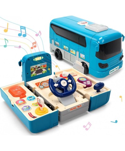 Bus Car Toy Kids Play Vehicle with Sound and Light Simulation Steering Wheel Musical School Bus Toy for Toddler Educational B...