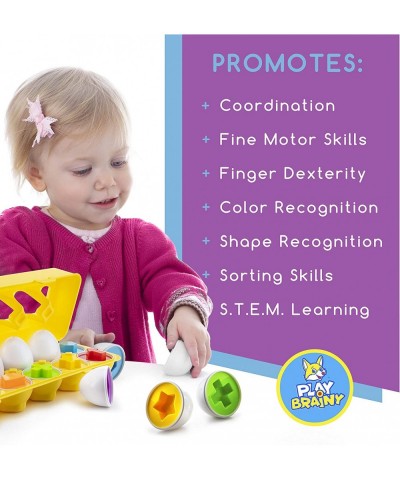 Play Brainy™ Shape and Color Matching Eggs – Easter Egg Toy – Educational Montessori STEM Toy for Toddlers and Preschoolers –...