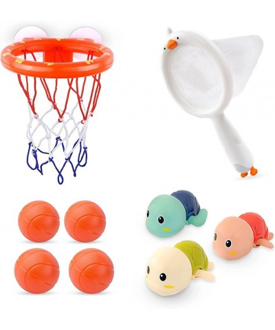 Bath Toys for Toddler Kids Boys and Girls - Bathtub Basketball Hoop with 4 Balls and 3 Swimming Turtle Toys and a Fishing Net...