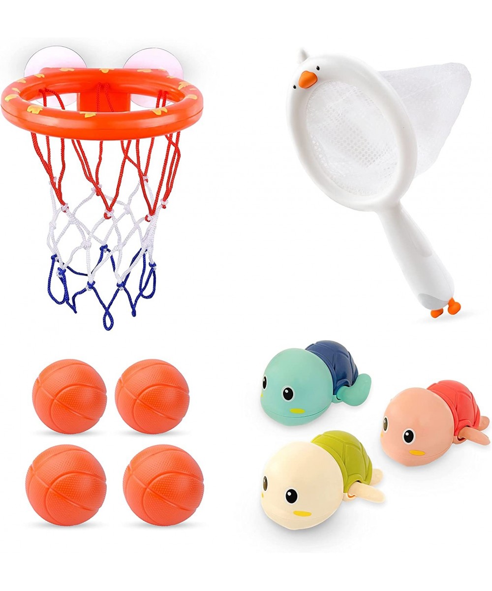 Bath Toys for Toddler Kids Boys and Girls - Bathtub Basketball Hoop with 4 Balls and 3 Swimming Turtle Toys and a Fishing Net...