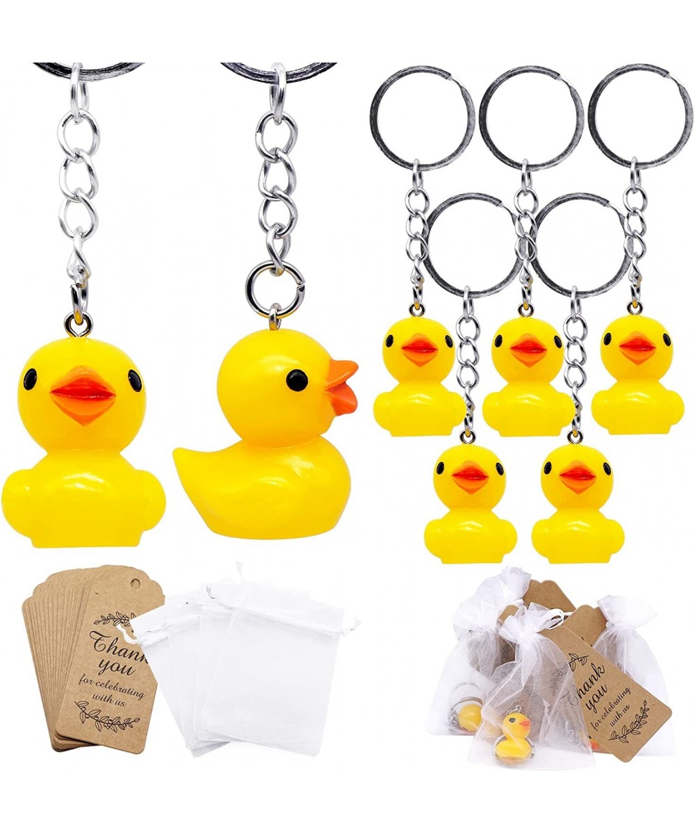 Cute 3D Duck Keychain Birthday Party Favors 24 Sets Goodie Gifts with Thank You Kraft Tags And White Gift Bags For Kid Birthd...