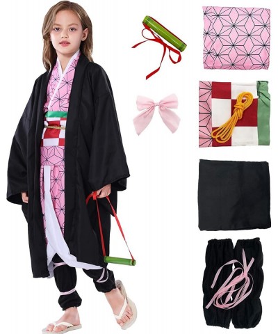 Tanjir Sister Cosplay Costume Outfit Black Robe Pink Kimono Uniform with Full Cosplay Set for Girls Kids Halloween $71.86 Kid...