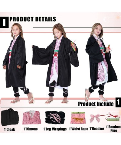 Tanjir Sister Cosplay Costume Outfit Black Robe Pink Kimono Uniform with Full Cosplay Set for Girls Kids Halloween $71.86 Kid...