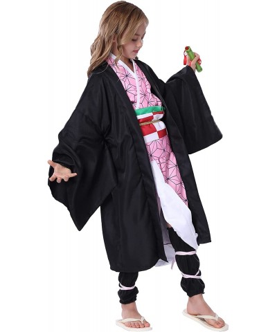 Tanjir Sister Cosplay Costume Outfit Black Robe Pink Kimono Uniform with Full Cosplay Set for Girls Kids Halloween $71.86 Kid...