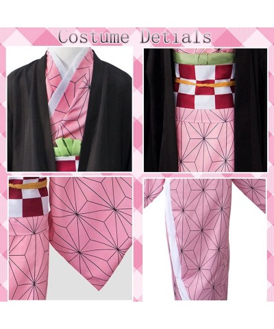 Tanjir Sister Cosplay Costume Outfit Black Robe Pink Kimono Uniform with Full Cosplay Set for Girls Kids Halloween $71.86 Kid...