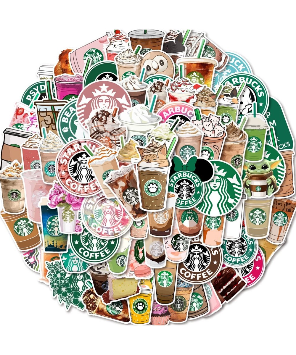 100 Pcs Coffee Stickers - Aesthetic Cup Drink Stickers Waterproof Vinyl Cute Stickers for Laptop Guitar Water Bottle Luggage ...