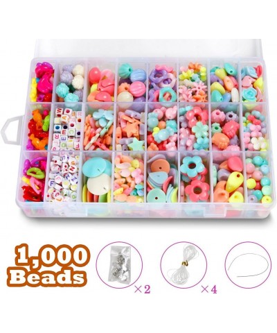 DIY Beads Set with 4 Packs String 24 Different Types and Shapes Colorful Acrylic Beads in a Box for Children Necklace and Bra...