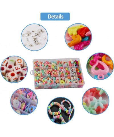 DIY Beads Set with 4 Packs String 24 Different Types and Shapes Colorful Acrylic Beads in a Box for Children Necklace and Bra...