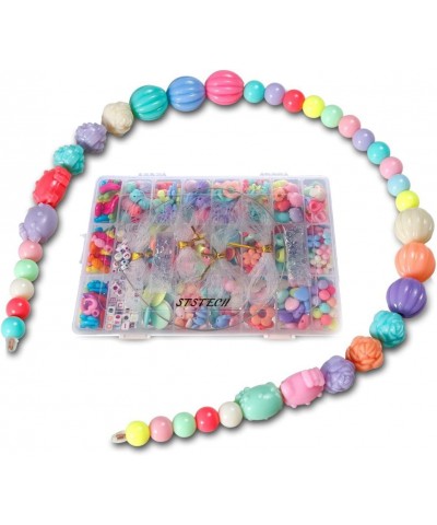 DIY Beads Set with 4 Packs String 24 Different Types and Shapes Colorful Acrylic Beads in a Box for Children Necklace and Bra...