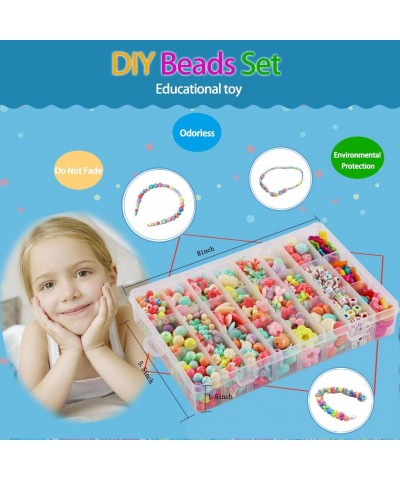 DIY Beads Set with 4 Packs String 24 Different Types and Shapes Colorful Acrylic Beads in a Box for Children Necklace and Bra...