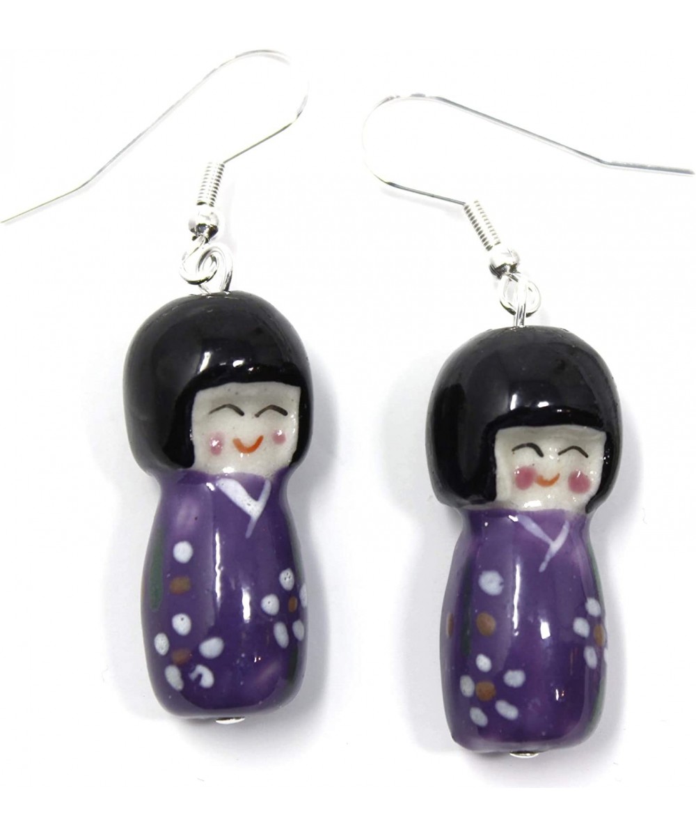 Japanese Doll" Hand Painted Porcelain Earrings of Japanese Kimono Doll $25.56 Dolls