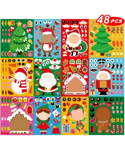 48 Sheets Christmas Stickers for Kids Christmas Party Games Make Your Own Christmas Face Stickers DIY Craft with Christmas Sa...