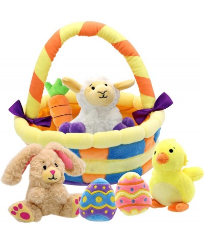 7 Pcs Easter Basket Plushies playset Easter Basket Stuffers Toys for Easter Party Favors Plush Easter Basket for Baby Toddler...