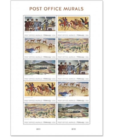 Post Office Murals Forever Stamps 2019 Release (One Sheet of 10) $25.53 Collectibles Display & Storage