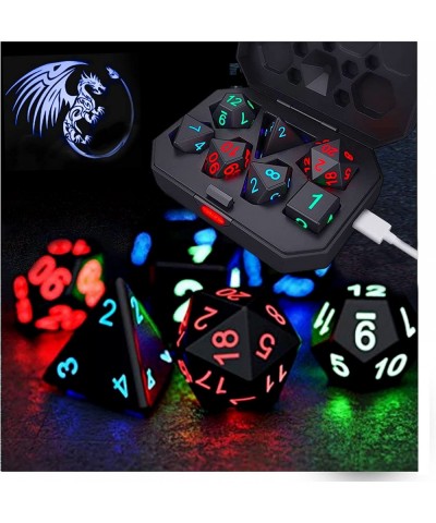 Glowing Dice Set 7Pcs DND Dice Shake to Light Up LED Dice Color Changing Glitter USB Port Charging for Dungeon and Dragons D&...