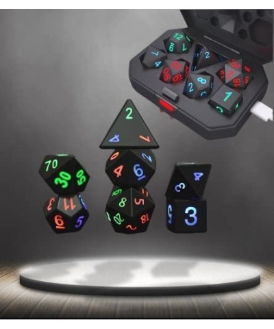 Glowing Dice Set 7Pcs DND Dice Shake to Light Up LED Dice Color Changing Glitter USB Port Charging for Dungeon and Dragons D&...