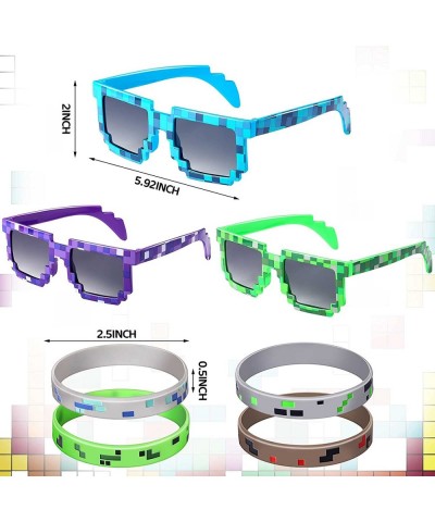 24 Pieces Miner Party Set Include 12 Pixel Gamer Sunglasses Pixelated Glasses 12 Pixelated Theme Bracelet Miner Wristbands fo...