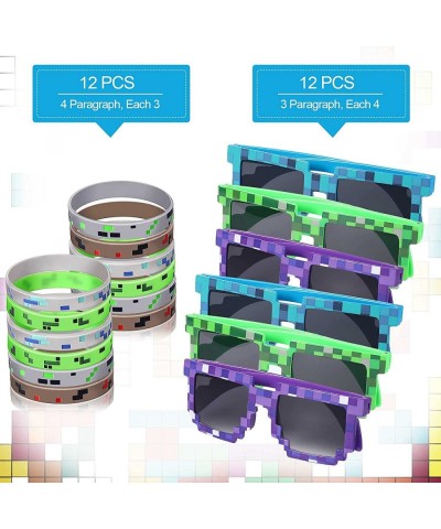 24 Pieces Miner Party Set Include 12 Pixel Gamer Sunglasses Pixelated Glasses 12 Pixelated Theme Bracelet Miner Wristbands fo...