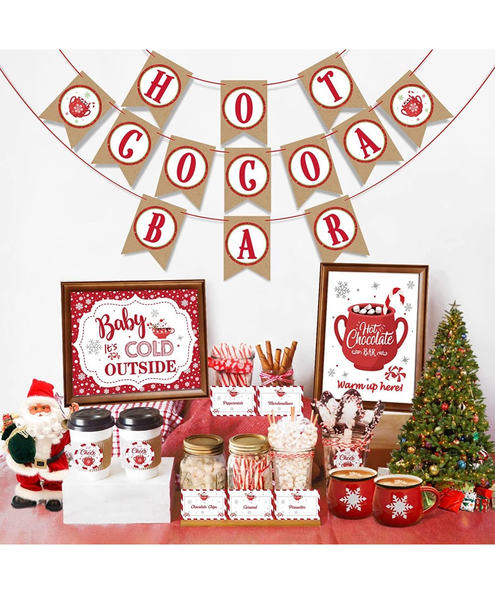 Hot Cocoa Bar Kit Hot Cocoa Bar Banner Red White Snowflake Hot Chocolate Bar Sign Toppings Labels Cup Tags Stickers for Winte...