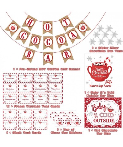 Hot Cocoa Bar Kit Hot Cocoa Bar Banner Red White Snowflake Hot Chocolate Bar Sign Toppings Labels Cup Tags Stickers for Winte...