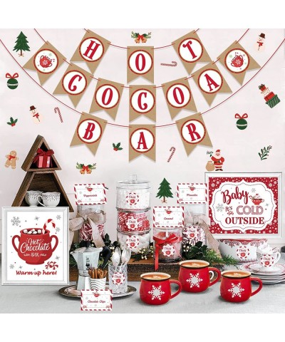 Hot Cocoa Bar Kit Hot Cocoa Bar Banner Red White Snowflake Hot Chocolate Bar Sign Toppings Labels Cup Tags Stickers for Winte...