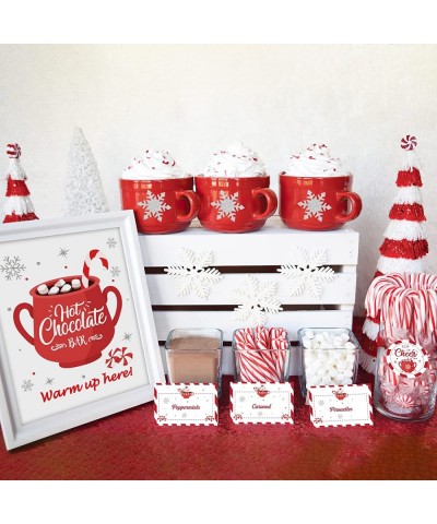 Hot Cocoa Bar Kit Hot Cocoa Bar Banner Red White Snowflake Hot Chocolate Bar Sign Toppings Labels Cup Tags Stickers for Winte...