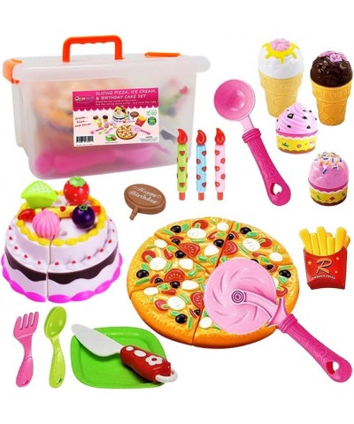 Pretend Cutting Play Food Kids Toy Set with Cutting Pizza Ice Cream Fries Dessert Storage Box & Toy Birthday Cake for Boys & ...