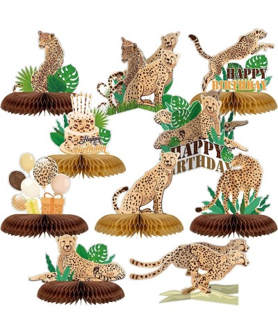 10 Pcs Leopard Birthday Decorations Leopard Table Centerpiece 3D Jungle Honeycomb Centerpieces Cheetah Birthday Decorations C...