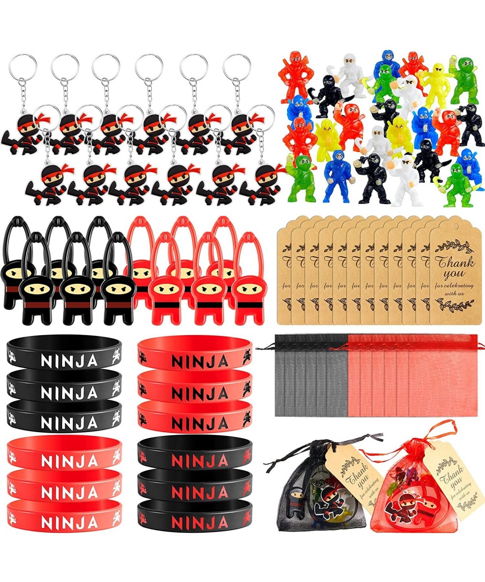 84 Pcs Ninja Party Favors Include 12 Stretchy Flying Ninjas 24 Mini Ninja Figurines 12 Ninja Silicone Wristbands 12 Ninja Key...