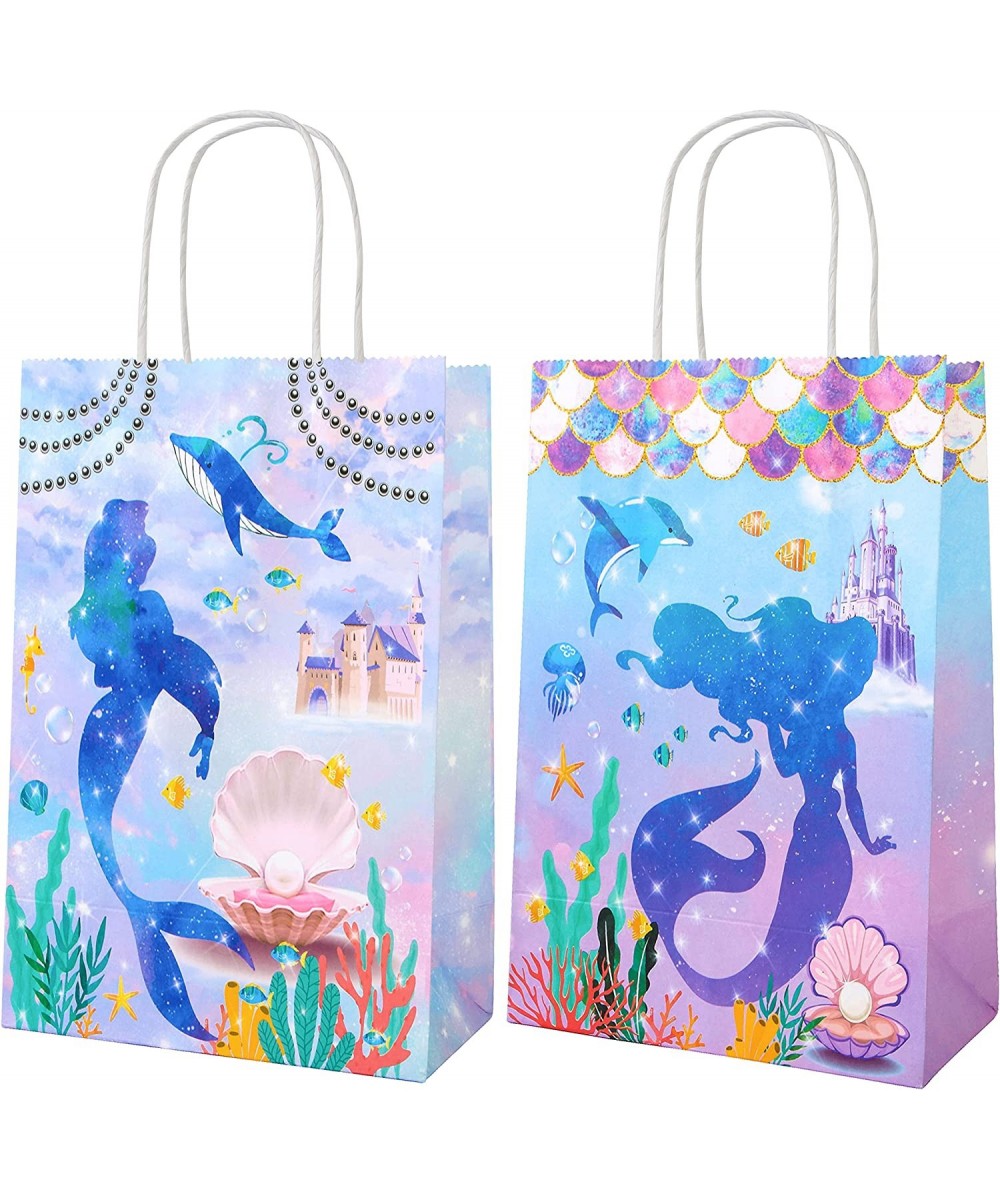 12pcs Mermaid Party Treat Bags with Handles Under The Sea Party Favor Candy Goody Bags for Girls Mermaid Birthday Party Baby ...