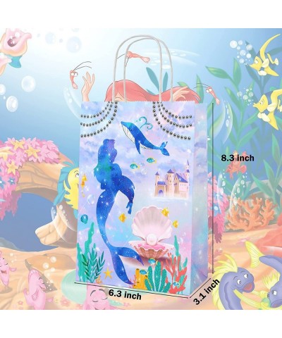 12pcs Mermaid Party Treat Bags with Handles Under The Sea Party Favor Candy Goody Bags for Girls Mermaid Birthday Party Baby ...