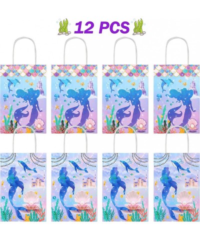 12pcs Mermaid Party Treat Bags with Handles Under The Sea Party Favor Candy Goody Bags for Girls Mermaid Birthday Party Baby ...