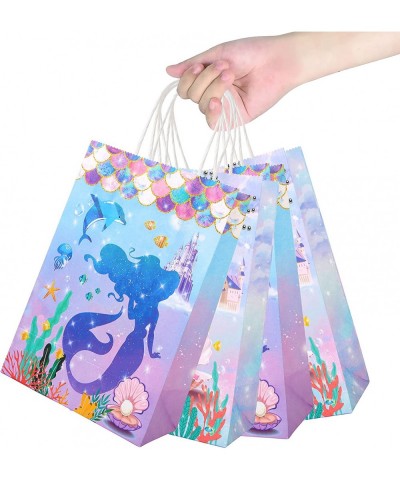 12pcs Mermaid Party Treat Bags with Handles Under The Sea Party Favor Candy Goody Bags for Girls Mermaid Birthday Party Baby ...