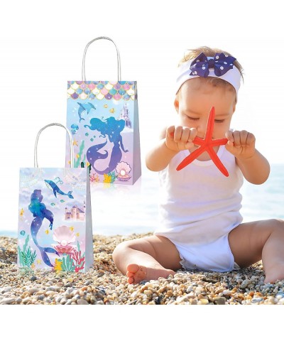 12pcs Mermaid Party Treat Bags with Handles Under The Sea Party Favor Candy Goody Bags for Girls Mermaid Birthday Party Baby ...