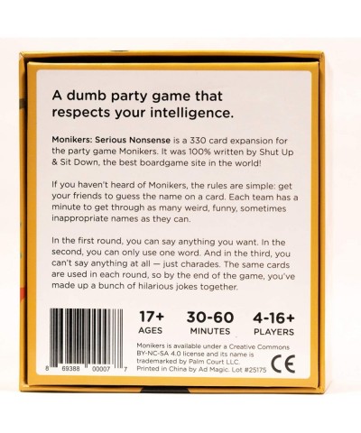 Monikers: Serious Nonsense with Shut Up & Sit Down $33.66 Card Games