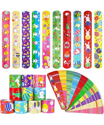 Easter Slap Bracelets for Kids 50 PCS Easter Snap Bracelets Wristbands Bulk with Bunny Easter Eggs Chick Basket Pattern for S...