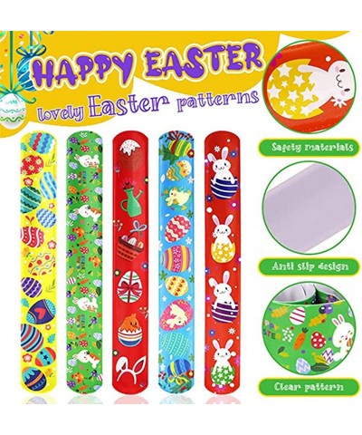 Easter Slap Bracelets for Kids 50 PCS Easter Snap Bracelets Wristbands Bulk with Bunny Easter Eggs Chick Basket Pattern for S...