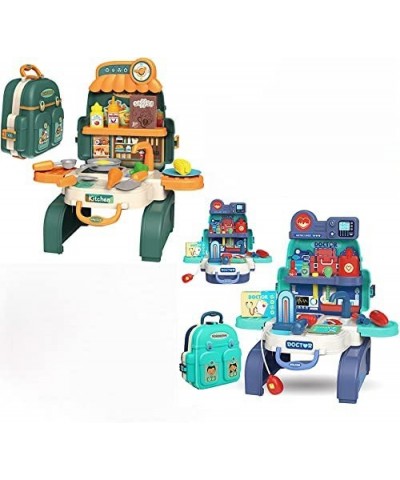 Backpack Kitchen Set and Doctor Kit for Kids 3 in 1 Portable Toddlers Pretend Play Kitchen Set and Doctor Kit Toy for Boys Gi...