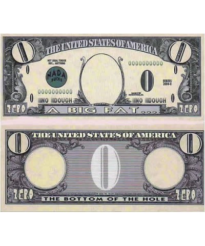 Set of 5 Bills-Zero Dollar $13.66 Gags & Practical Joke Toys